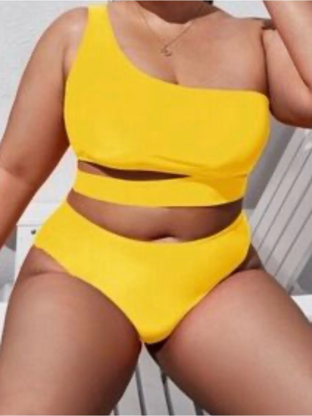 Asymmetric One-Shoulder Yellow Bikini Set